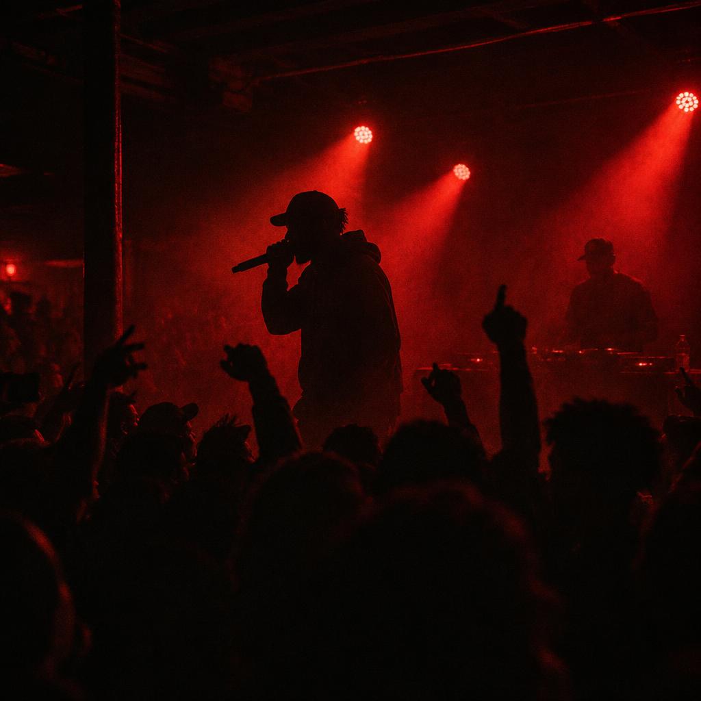 Big Roxkout performing live under red stage lights